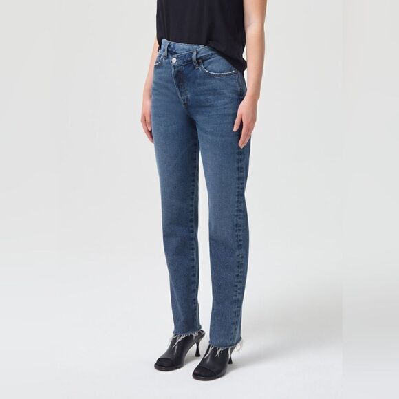 Agolde Criss Cross High Rise Straight Dark Wash Jeans In Range NWT - Picture 4 of 15